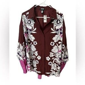 Express Boyfriend Portofino Button Up Blouse Floral Size Large NWT